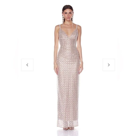 NWOT Bronx and Banco Allegra Silver Sequin Maxi Dress Gown, size XS, S &M - Picture 1 of 11
